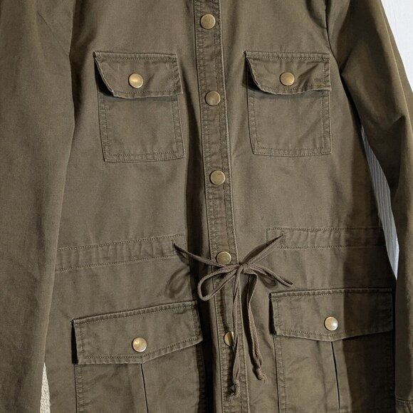BLU PEPPER Army Green Utility Jacket w Sweater Knit Back; Snaps; Size S - Picture 3 of 6